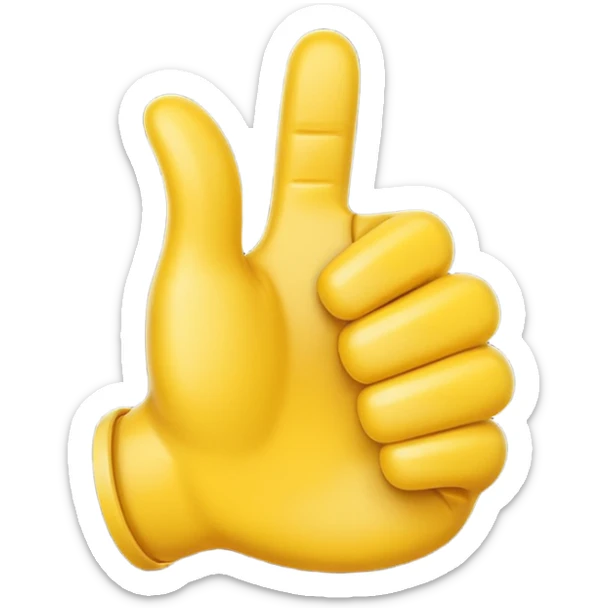Apple-style 3D illustration of a single yellow emoji hand giving a thumbs up gesture, glossy and rounded, centered on a clean white background, soft shadow underneath, isolated and minimal design sticker