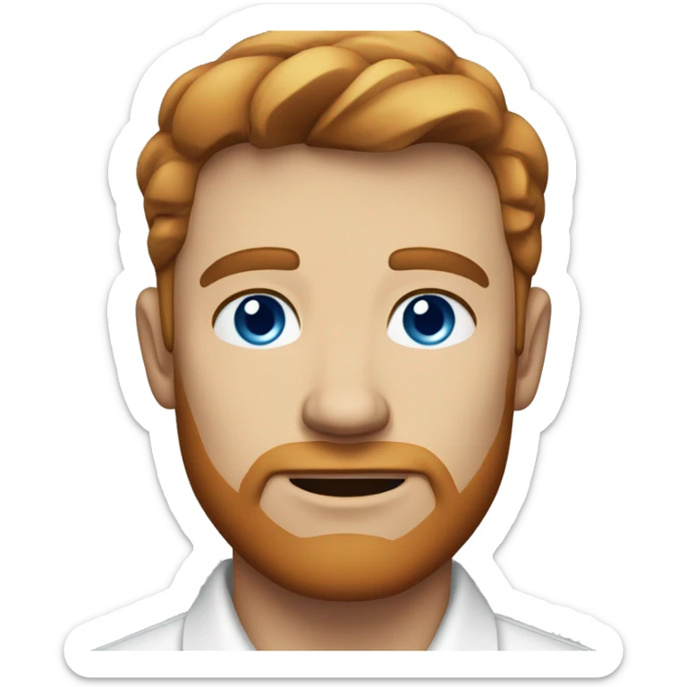 Portrait of an adult guy with brown-red hair, serious, light skin, brown stubble, blue eyes, wearing a white office shirt. sticker