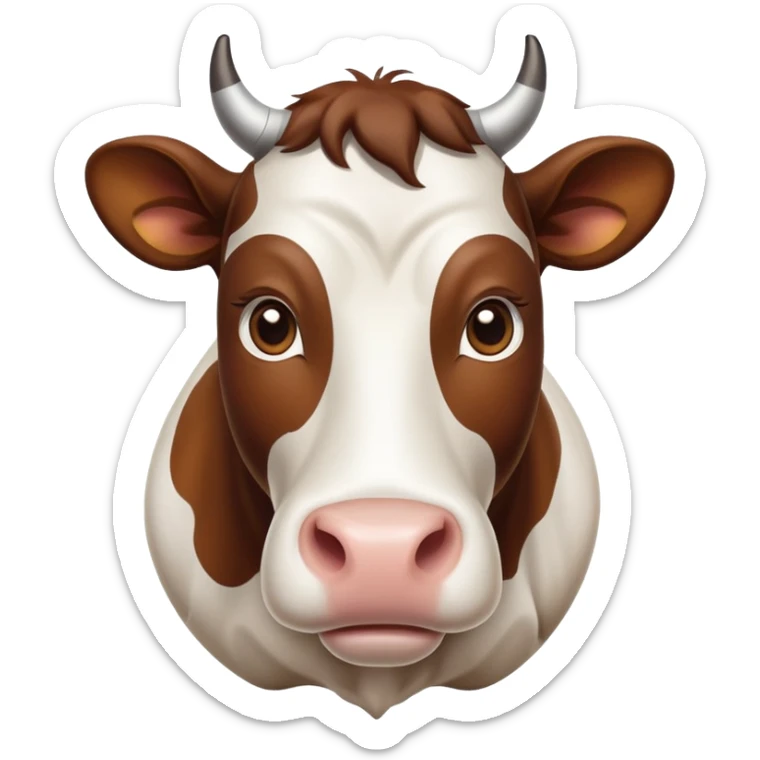 cinematic-noble-brown-and-white-cow-portrait-emoji,-poised-and-regal,-with-a-large,-sturdy-build-and-a-beautifully-patterned-hide-of-rich-brown-accented-by-crisp-white-patches,-deep-set-soulful-brown-eyes,-simplified-yet-sharp-and-sophisticated sticker