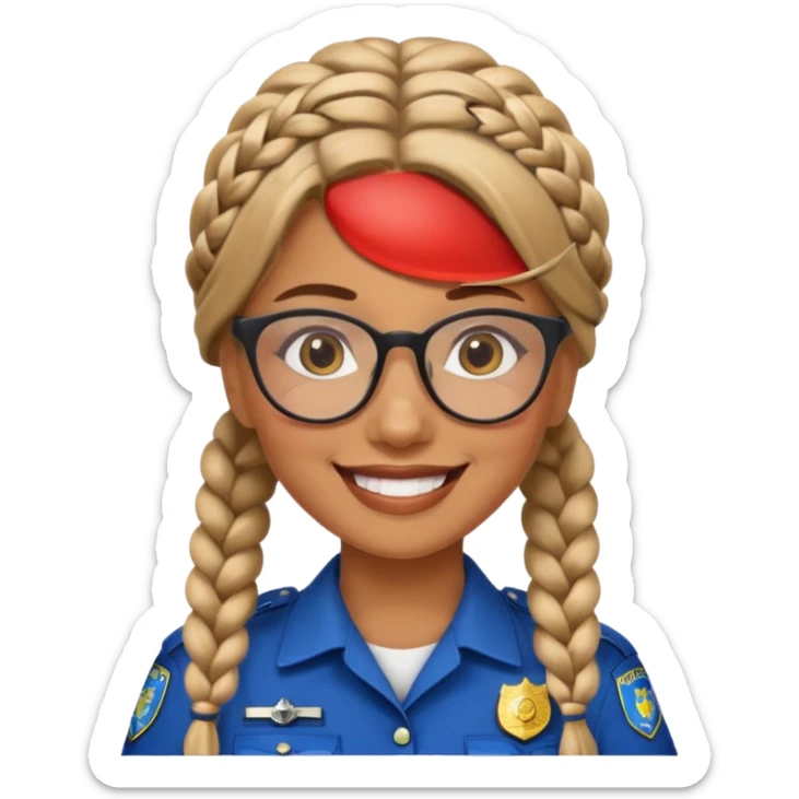 happy woman police with braided hair wearing glasses sticker
