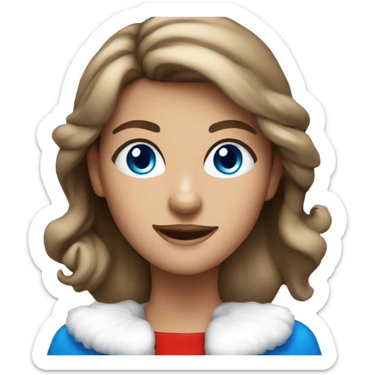 Light brunette woman in santa costume with blue eyes and tanned sticker