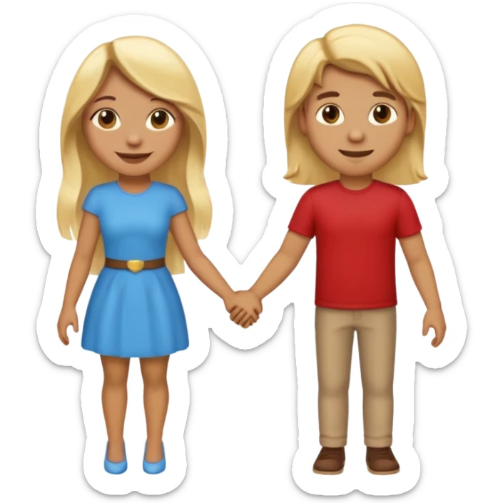Light brown skin female emoji holding hands with a long blonde haired male emoji sticker