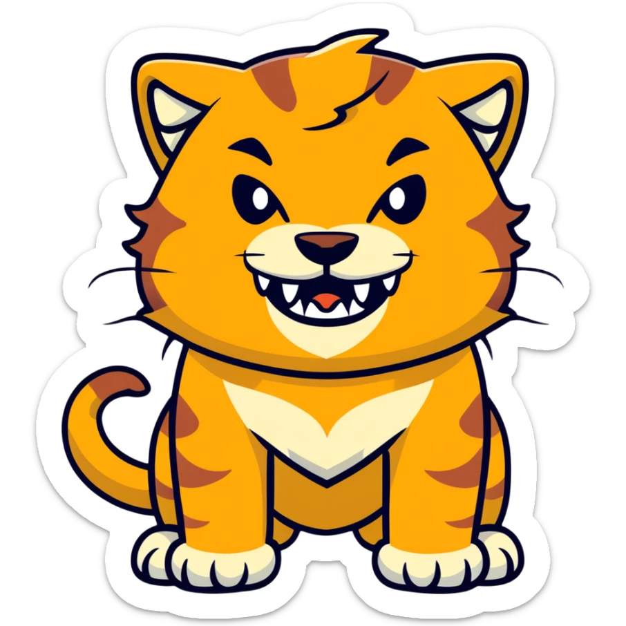 saber-toothed cat with enormous tusks four times longer than its head, extremely exaggerated canine teeth that extend far past its body sticker