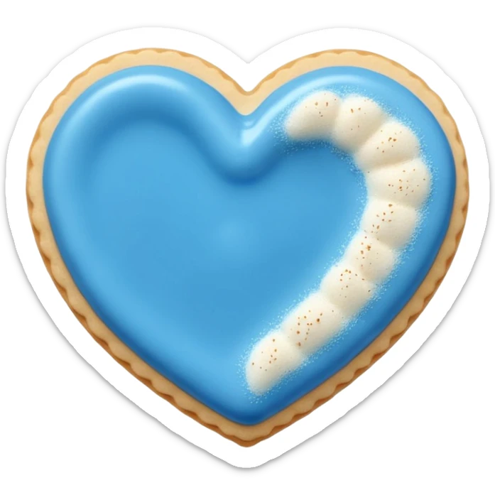 Realistic shortbread cookie in the shape of a heart with Carolina Blue color jelly middle filling and sprinkled powder sugar on top. sticker
