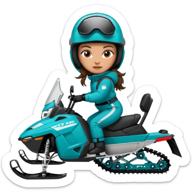 Can you create an emoji of a brunette girl on a teal polaris khaos 850 155 snomobile sticker