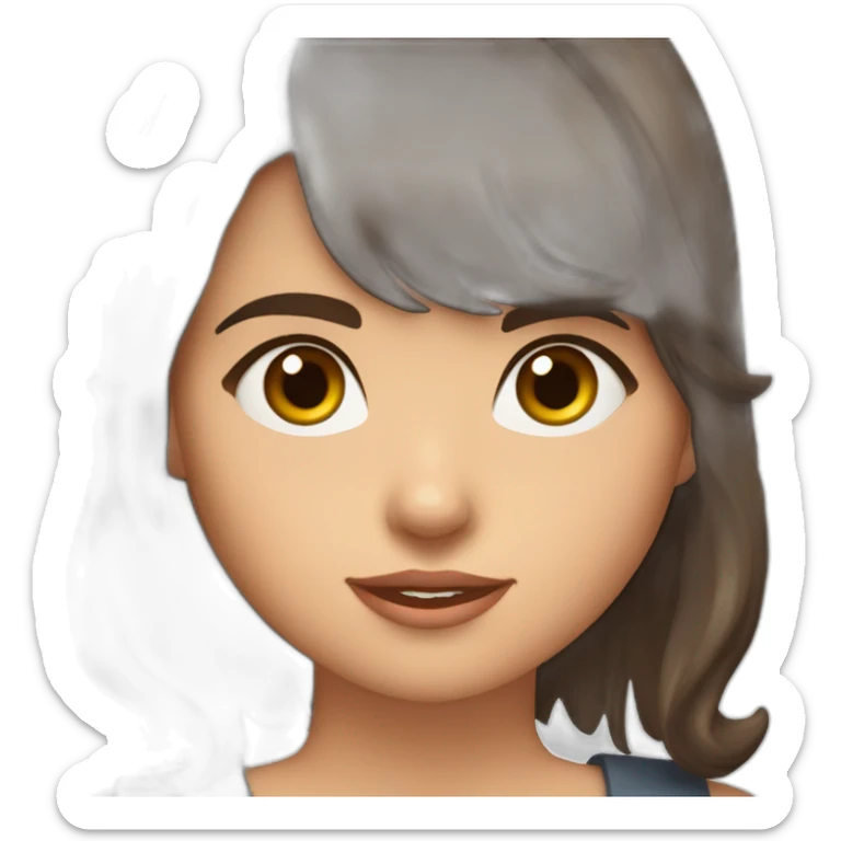 Young Ana de Armas, Girl with short dark brown wavy hairs, Brown Eyes, Emoji upper body  sticker