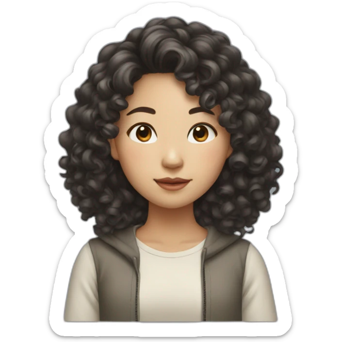 Asian girl curly hair sticker