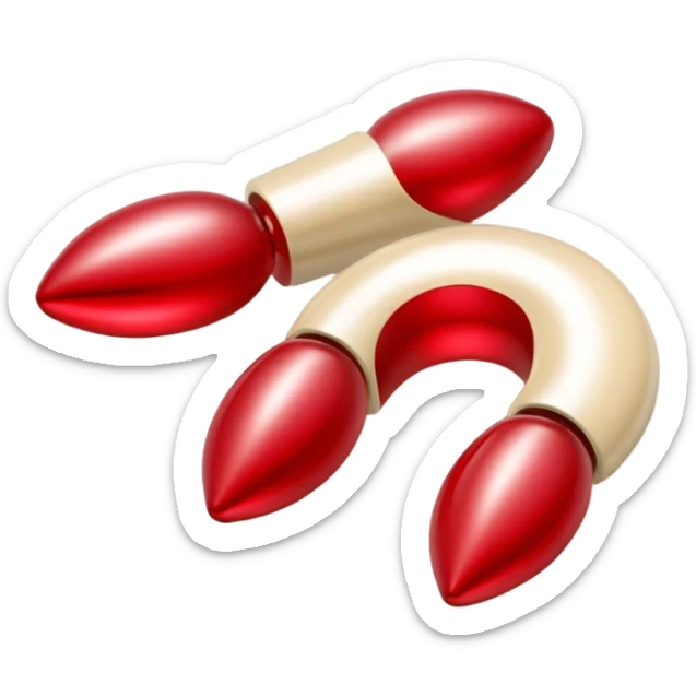 a pair of magatama (comma-shaped jewel beads) on top of one another in red and beige isometric view sticker
