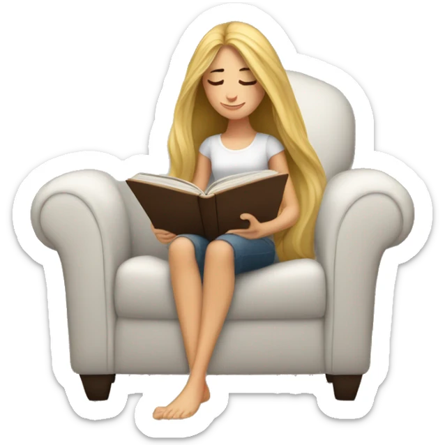 long hair white girl reading a book in cozy chair  sticker