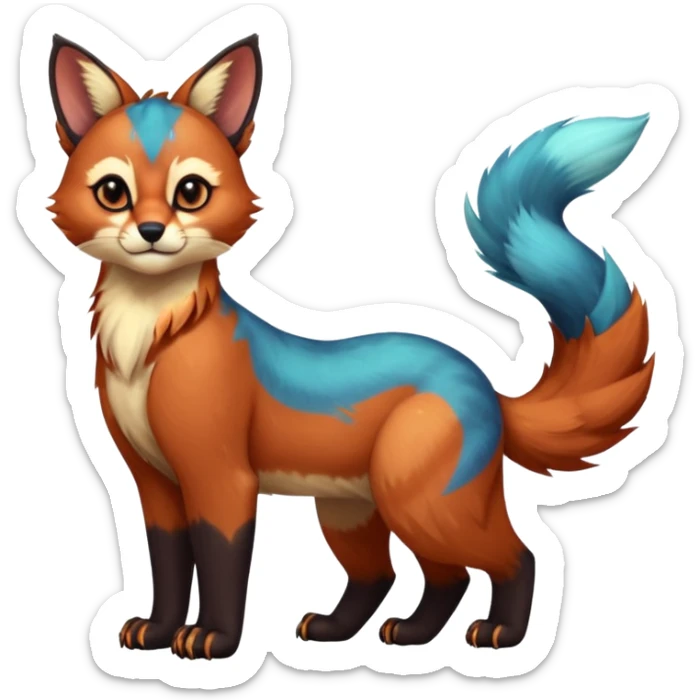 Colorful tropical blue exotic cute cool beautiful shiny beautiful fantasy-caracal-Gryphon-Cacomistle-Trico-Red-Panda-oncilla-animal-Fakémon-hybrid-fursona (full body) sticker
