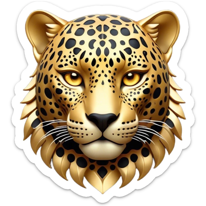 Cinematic Noble Jaguar Portrait Emoji, Poised and elegant, with a sleek, muscular build adorned with striking rosette patterns and intense, focused eyes, Simplified yet sharp and sophisticated features, highly detailed, glowing with a soft, wild luminescence, high shine, intelligent and graceful, stylized with an air of untamed nobility, focused and alert, soft glowing outline, capturing the essence of a watchful guardian that feels as though it could step out of the screen with effortless authority! sticker