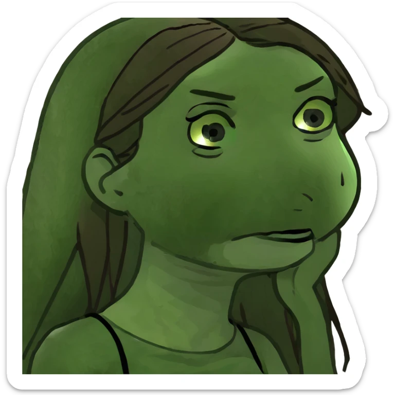 fair skinned girl with long straight brown hair looking bored sticker