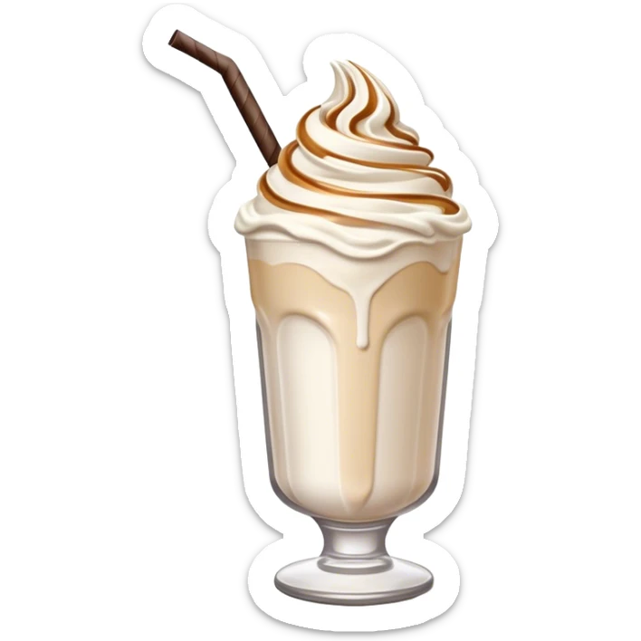 Cinematic Realistic Milkshake Drink Emoji, depicted as a thick, creamy milkshake with a swirl of whipped cream rendered with rich textures and inviting, nostalgic lighting. sticker