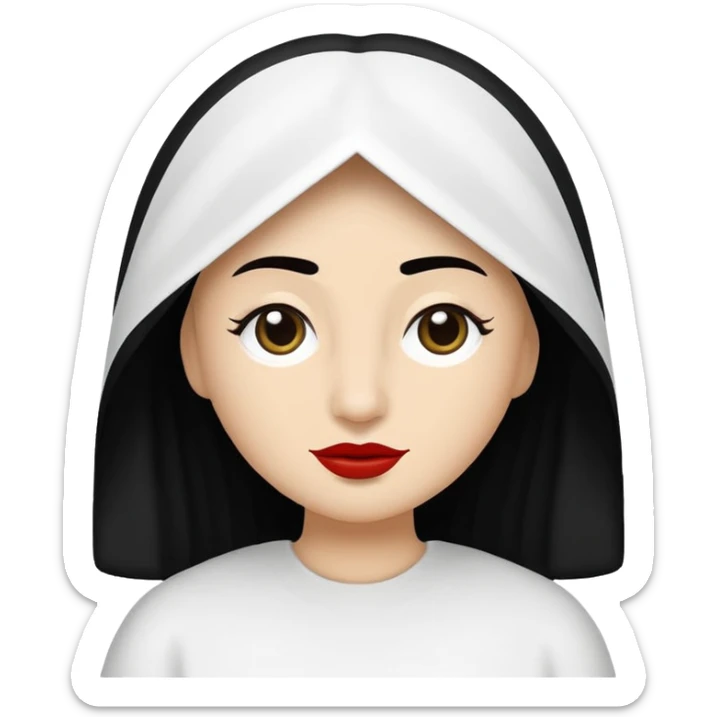 vull un perosnatge estil bimoji que sigui com una nimfa bella i fantasmal amb túniques blanques. Té la pell blanca com el guix, cabell platejat, un nas llarg, ulls negres grans i llavis carmesí. sticker