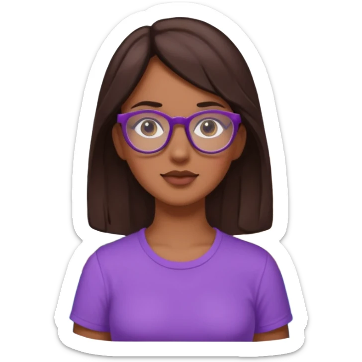 Chica de pelo moreno con gafas, lleva camisa violeta. Piel morena clara. Con Torre de Hércules detrás sticker
