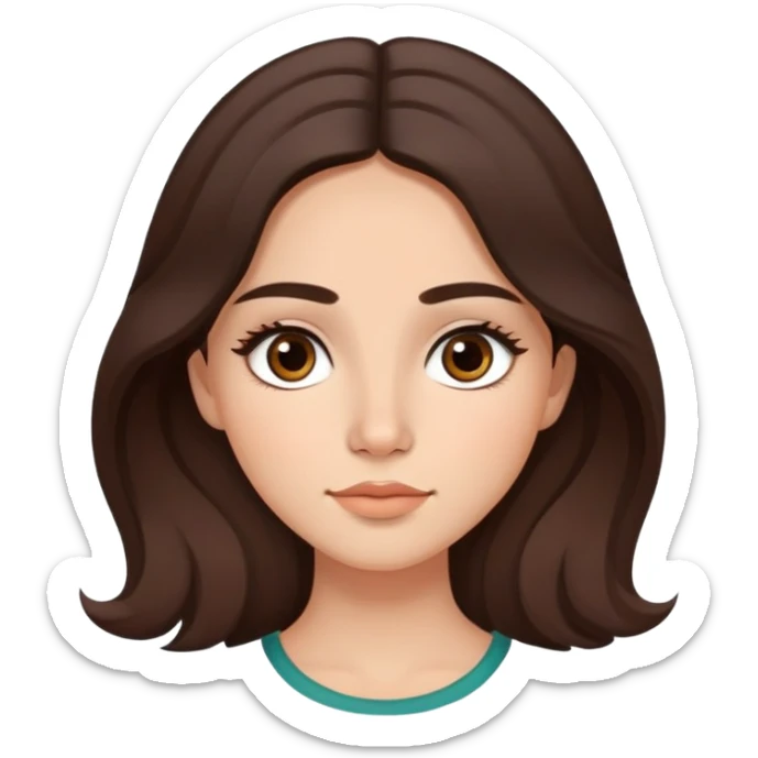 mexican girl who is slightly on the whiter side with brown almond shaped eyes with dark slightly wavy long brown hair. slim nose, pretty, long eyelashes, slim face shape and slight blush sticker