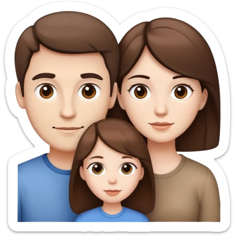 family 3 people, white skin and all brown hair  sticker