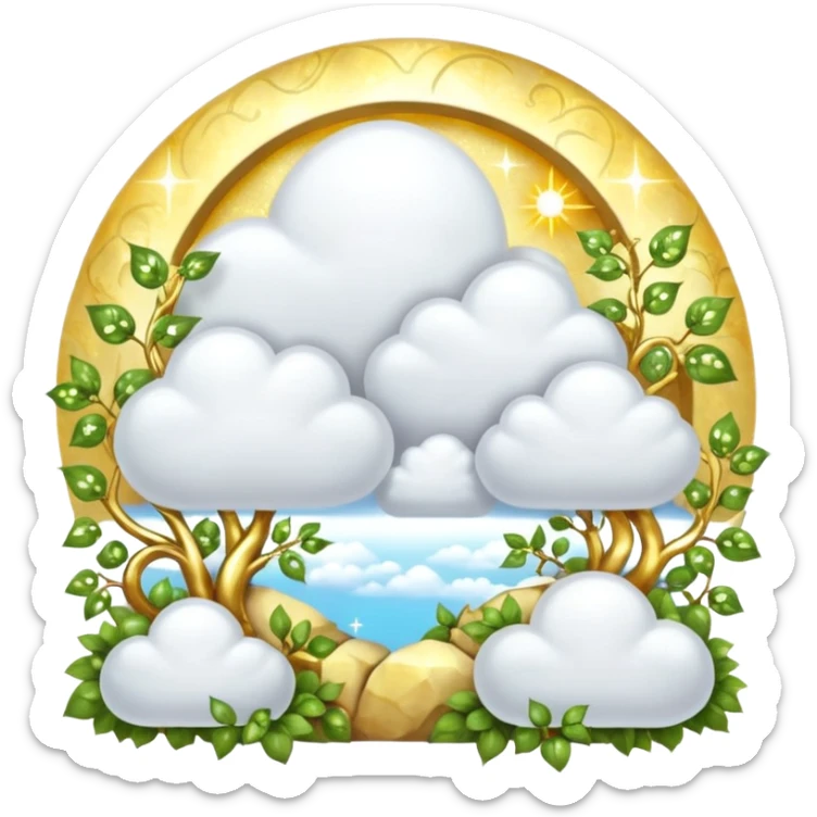 White and glittery gold with marble stones, vines, divine, heavenly, spiritual, pure, glowing, cute clouds, sunshine, sparkly, beautiful, elegant, luxurious, pretty, aesthetic scenery scene picture   sticker