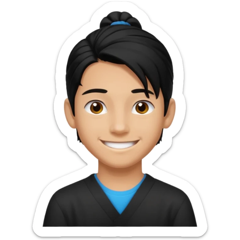 homme cheveux noir long attaché sans cheveux dépassant  16 ans, un peu bronzé sticker