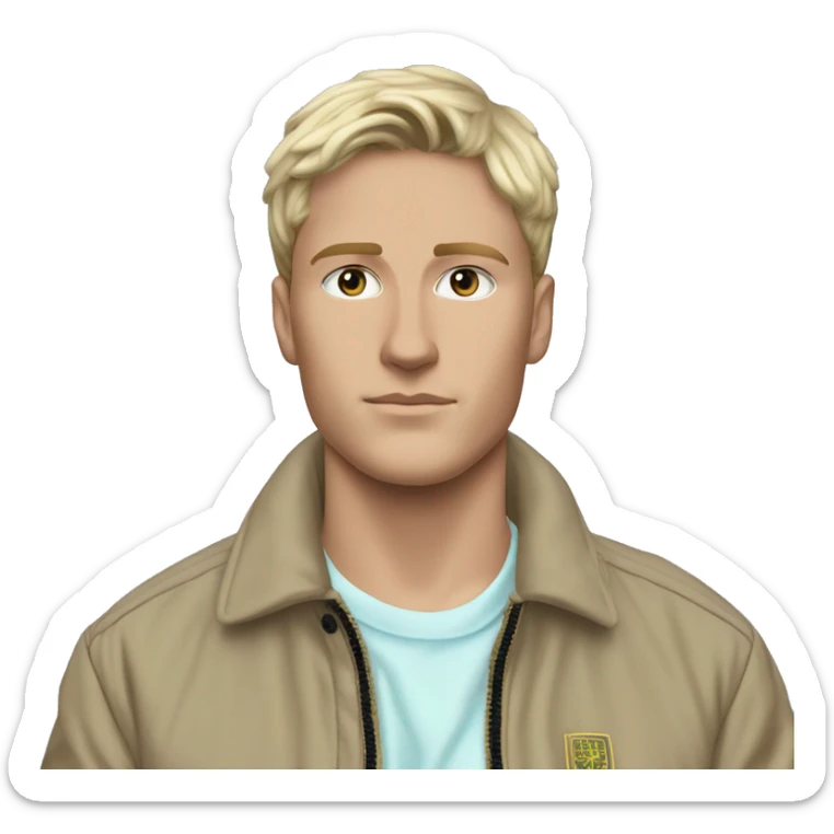 white guy with blonde highlights and brown hair who is fashionable wears stone island jacket and listens to vaporwave sticker