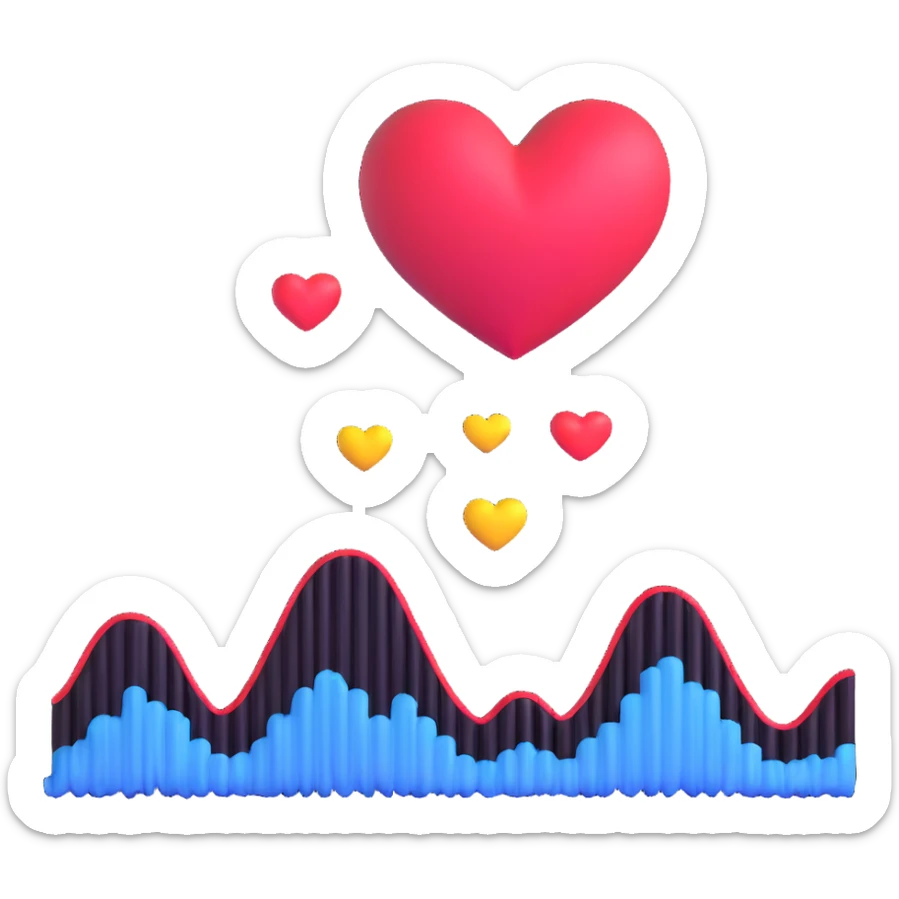 adorable sound wave character with love hearts falling in love with beautiful music sticker