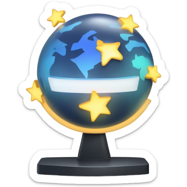 A news anchor desk icon with three glowing stars above it, styled with a sleek, modern design and glowing accents. sticker