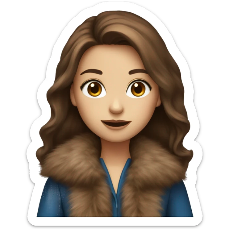 Brown hair blue eyed girl with a brown long fur coat sticker