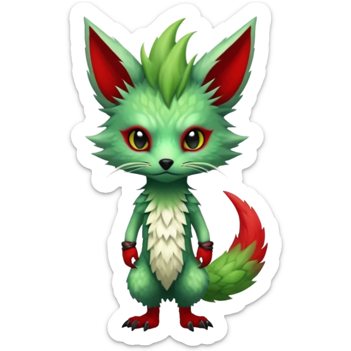 Cool Edgy Green Red ethereal badass punky Fionbri-Vernid-Trico-animal-creature full body sticker
