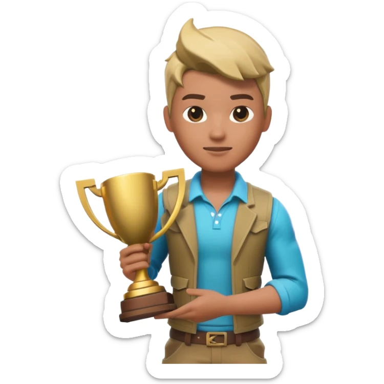 Fait moi une miniature YouTube avec un soin fortnite qui tien un tropher sticker