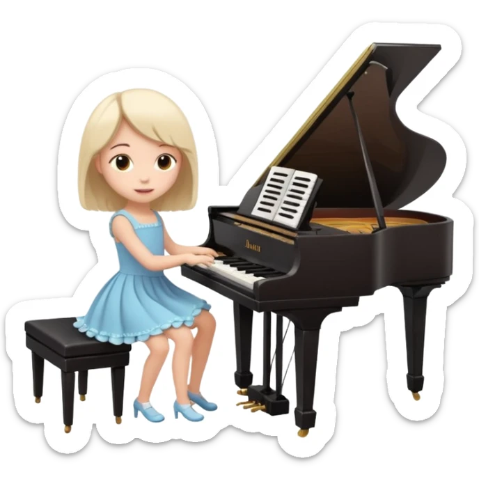A cute girl in funny animated style , cartoon is playing the piano, full pose sticker