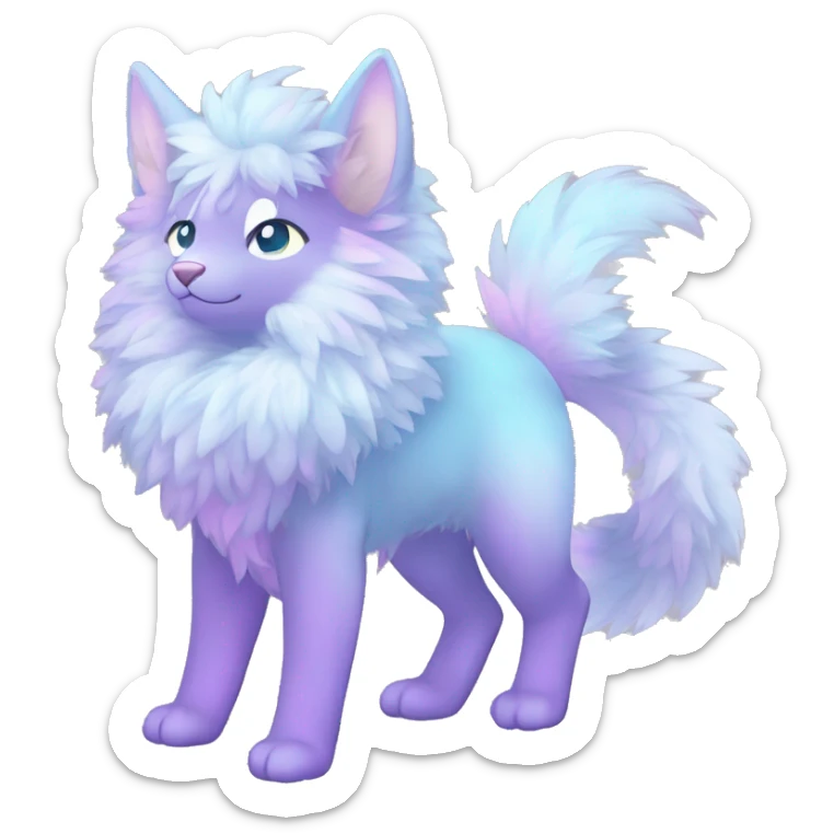 Shiny Sparkly Colorful Fluffy beautiful fantasy Kawaii Ethereal Anthro Sona Fakemon-animal Full Body sticker