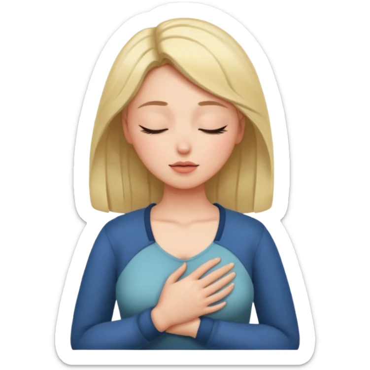 una mano en pecho ojos cerrados femenino sticker