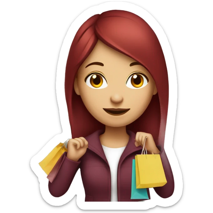 Long Burgundy haired girl, shopaholic, carrying a lot of shopping bags sticker