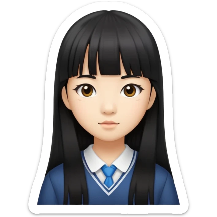 Asian-skinned schoolgirl with long straight black hair and straight bangs sticker