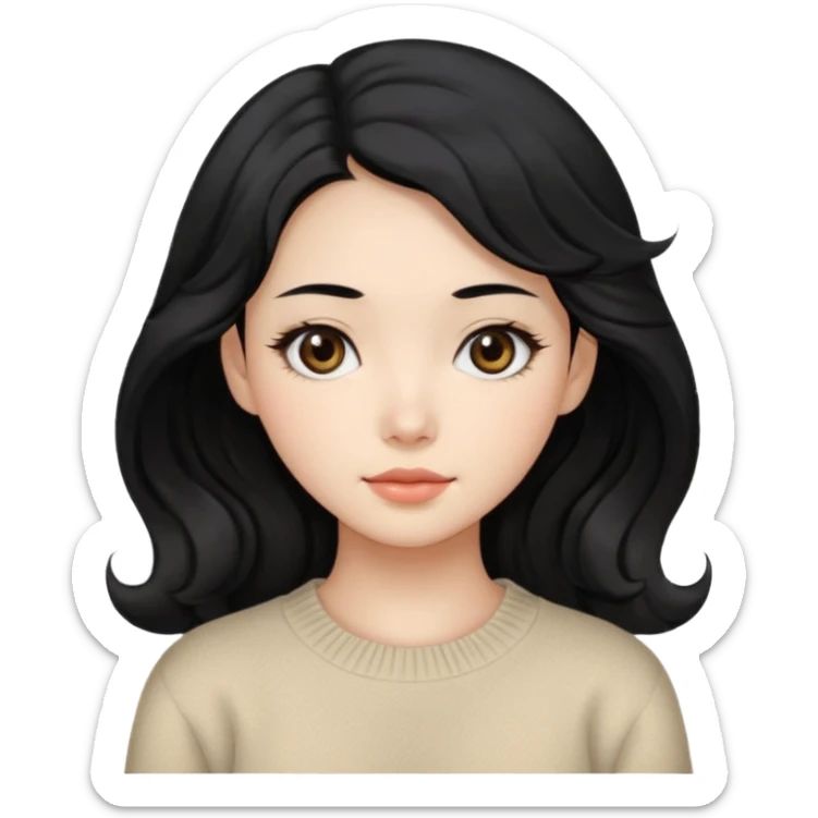 Beautiful girl,Black hair, wavy long hair,Black eyes,Chinese, beige sweater  sticker