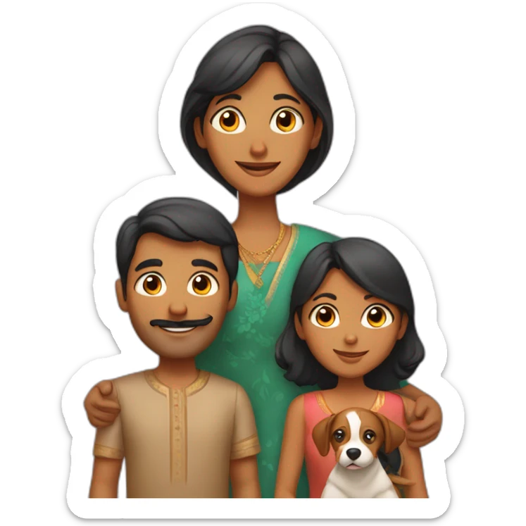 indian family of four with one son and one daughter and a dog sticker