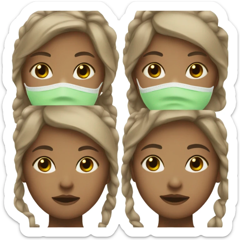 Tan girl with brown eyes with brown hair straight with green face mask on sticker