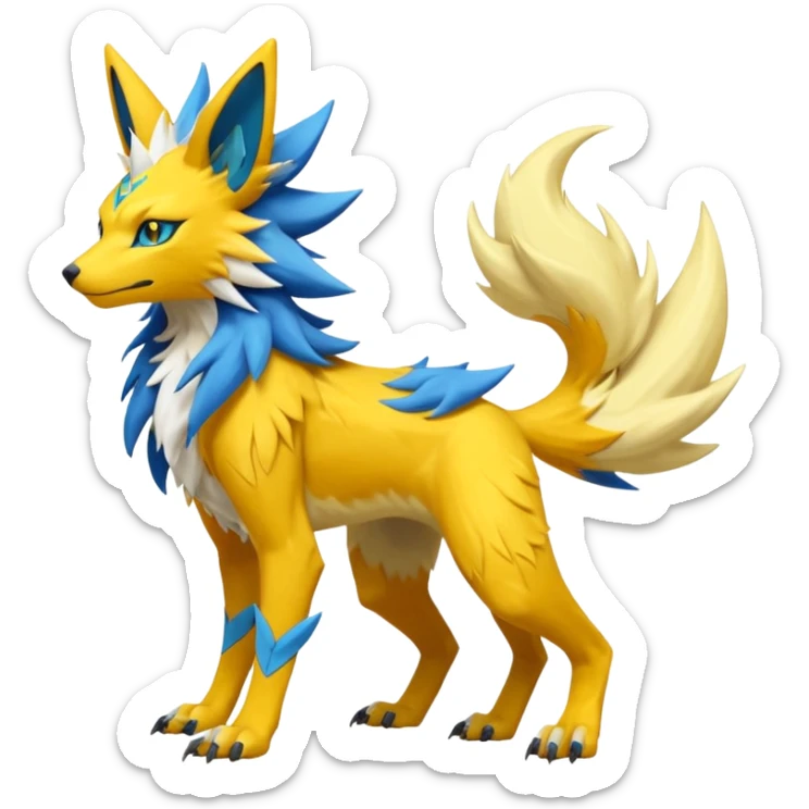 Feral Quadrupedal Digitigrade Luxray-Jolteon-Renamon-Zeraora-Vernid-Sergal-fusion-hybrid-creature, full body  sticker