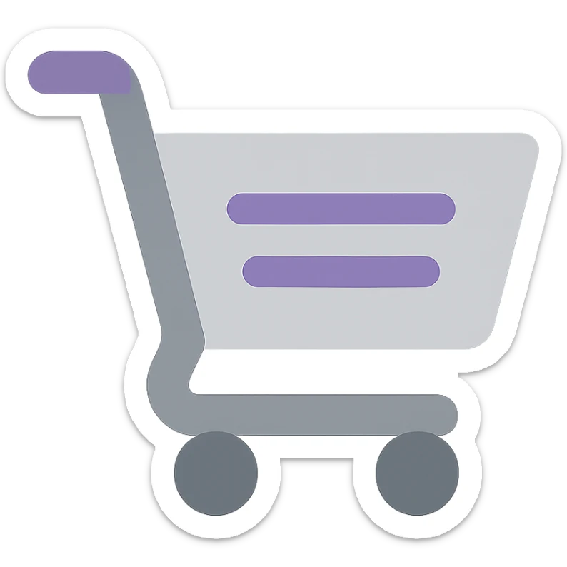 shopping cart icon, minimalist style, featuring purple RGB accents sticker