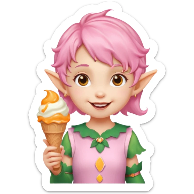 
baby girl elf in pink wavy short hair with orange ice cream




 sticker