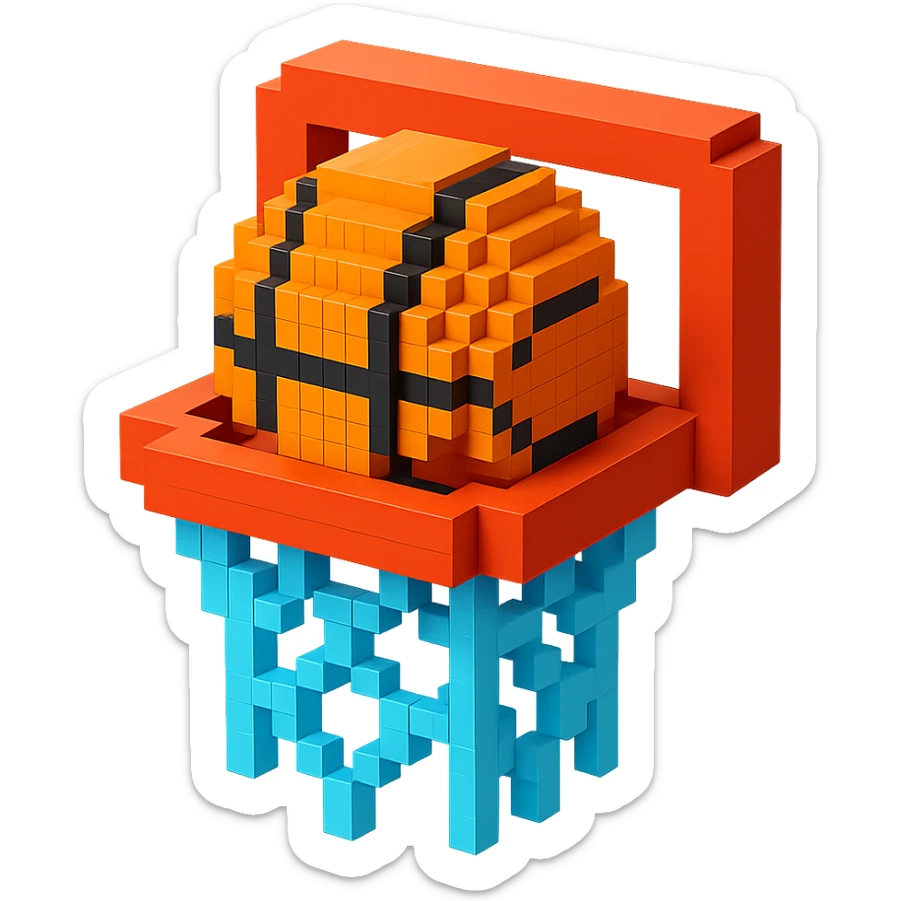 Voxel-style basketball in a net, variation 7 sticker