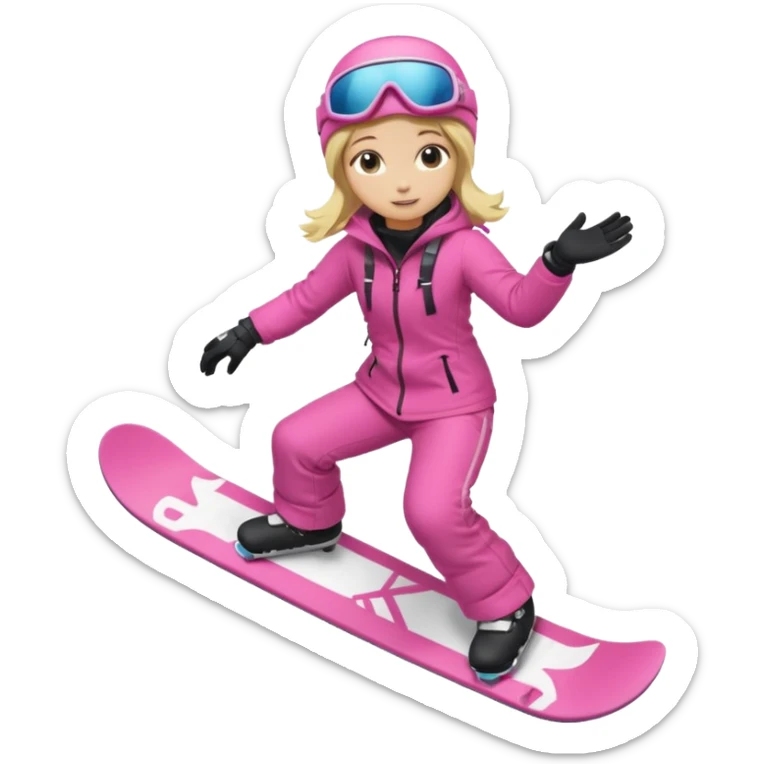 A snowboarder girl in a pink kosume full body blonde sticker