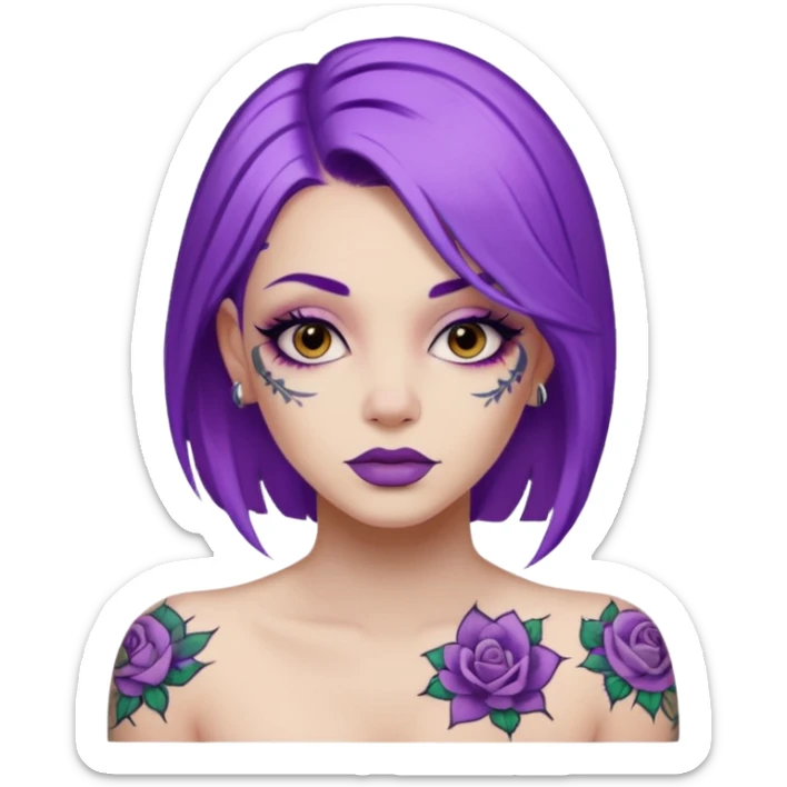women with tatoos and hightlight that tatoos with purple hair sticker