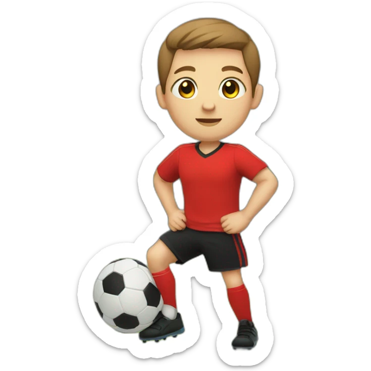 WHITE CHILD, BROWN HAIR, BLACK EYE, STRAIGHT WITH RED SHIRT AND BLACK SHORTS PLAYING SOCCER sticker