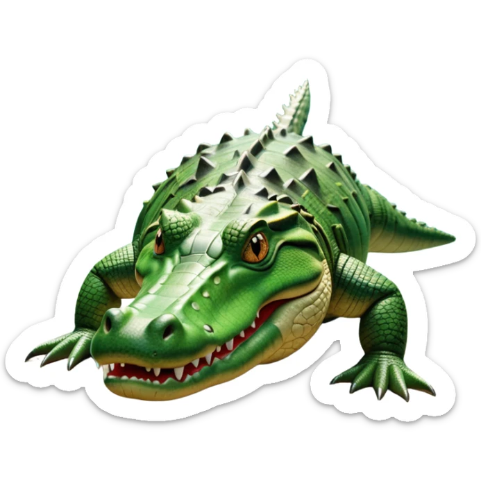 cinematic-crocodile-realistic-full-body-on all fours-emoji,-massive-scaled-body-partially-submerged-in-shallow-water,-head-tilted-dramatically,-rough-green-and-brown-hide-textured-with-deep-ridges,-simplified-yet-realistic-focused-features, head held high sticker