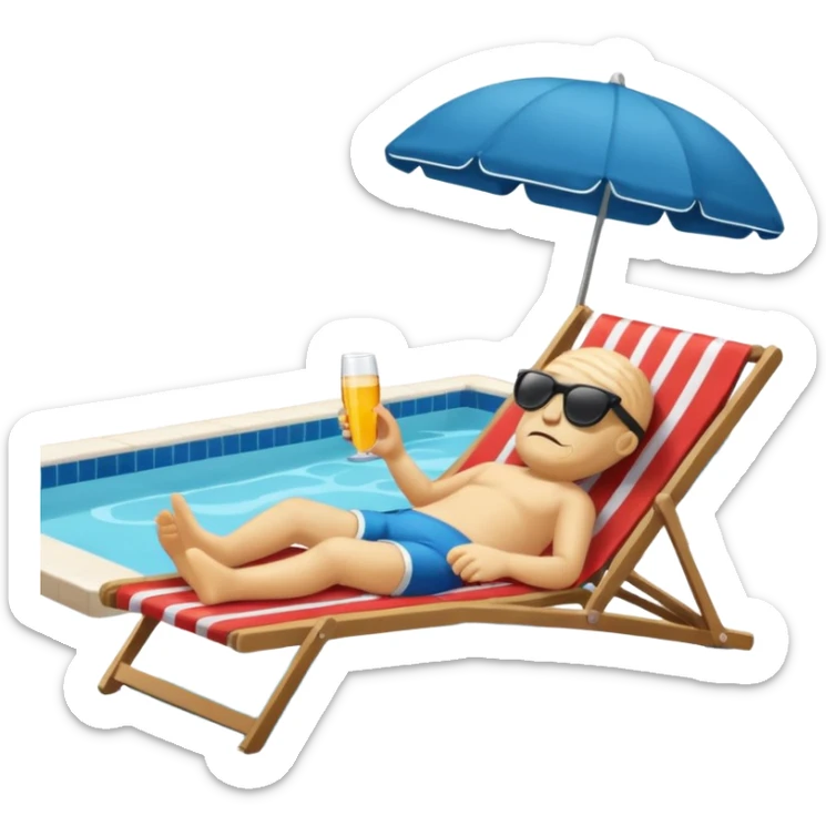 A brain lies in a deck chair wearing sunglasses at the edge of the pool. sticker