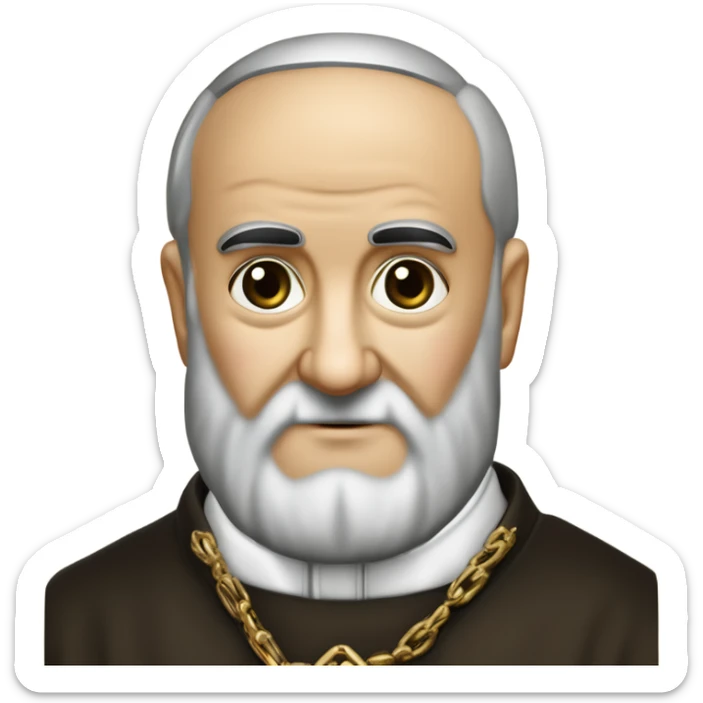 Saint Padre Pio avec un chapelet levant les deux mains visibles vers le haut et montrant ses stigmates paumes ouvertes, visage de padre Pio et chapelet à la main  sticker