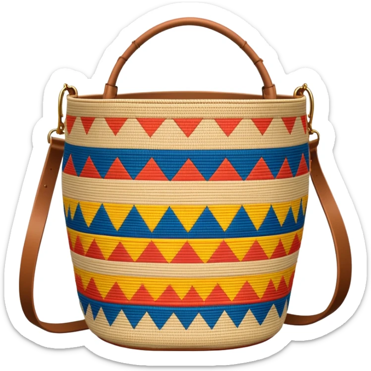 cinematic-realistic-image-of-a-traditional-colombian-mochila bucket bag,-rendered-with-detailed-woven-textures-and-vibrant-patterns bucket bag - with strap -cultural-lighting sticker