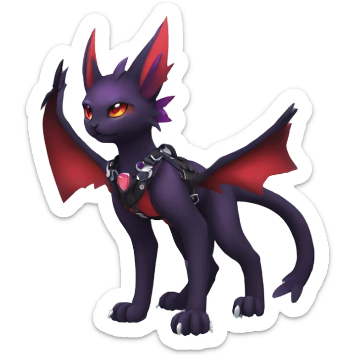Kawaii cool edgy beautiful elegant black red purple fantasy nargacuga-noivern-cat-Fakemon collar harness full body sticker