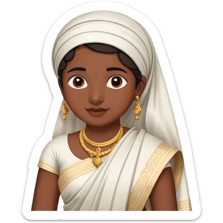 Malayali person in traditional Kerala attire with mundu and kasavu saree sticker